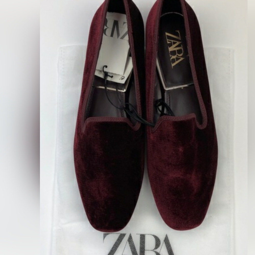 NWT zara maroon velvet smoking slipper size 7.5/ 38